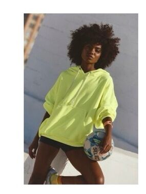 Free People “Final Call” Neon Yellow Women's Hoodie - Casual Pullover Sweatshirt